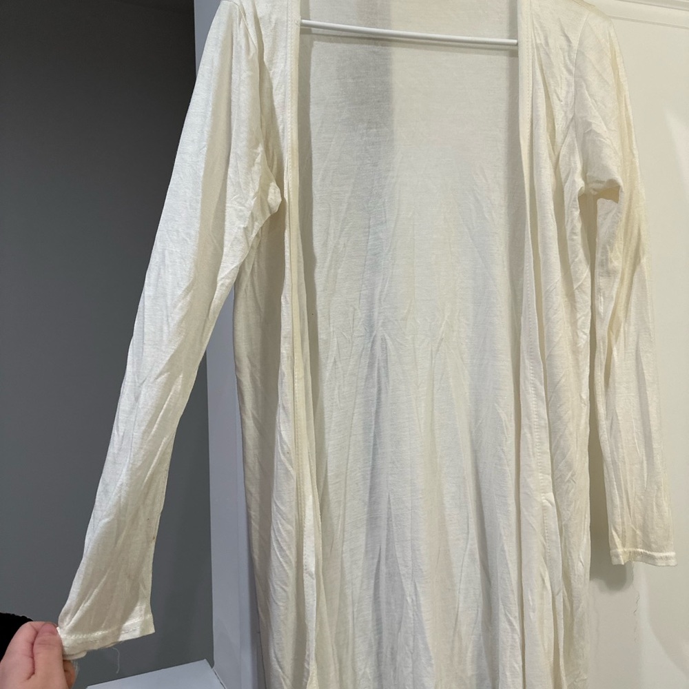 Long Cream Open Cardigan